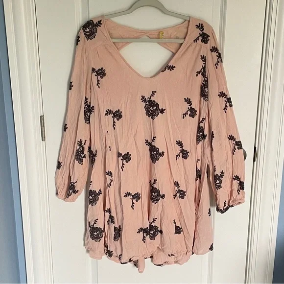 Free People Pink Black Floral Embroidered Cutout Austin Emma Dress 47029 - Picture 6 of 15